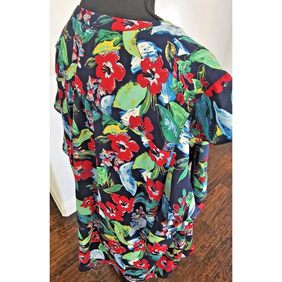 Zac & Rachel Teaberry Floral VNeck Tunic Short Ruffle Sleeves Blouse Plus Sz 1X - Picture 4 of 5